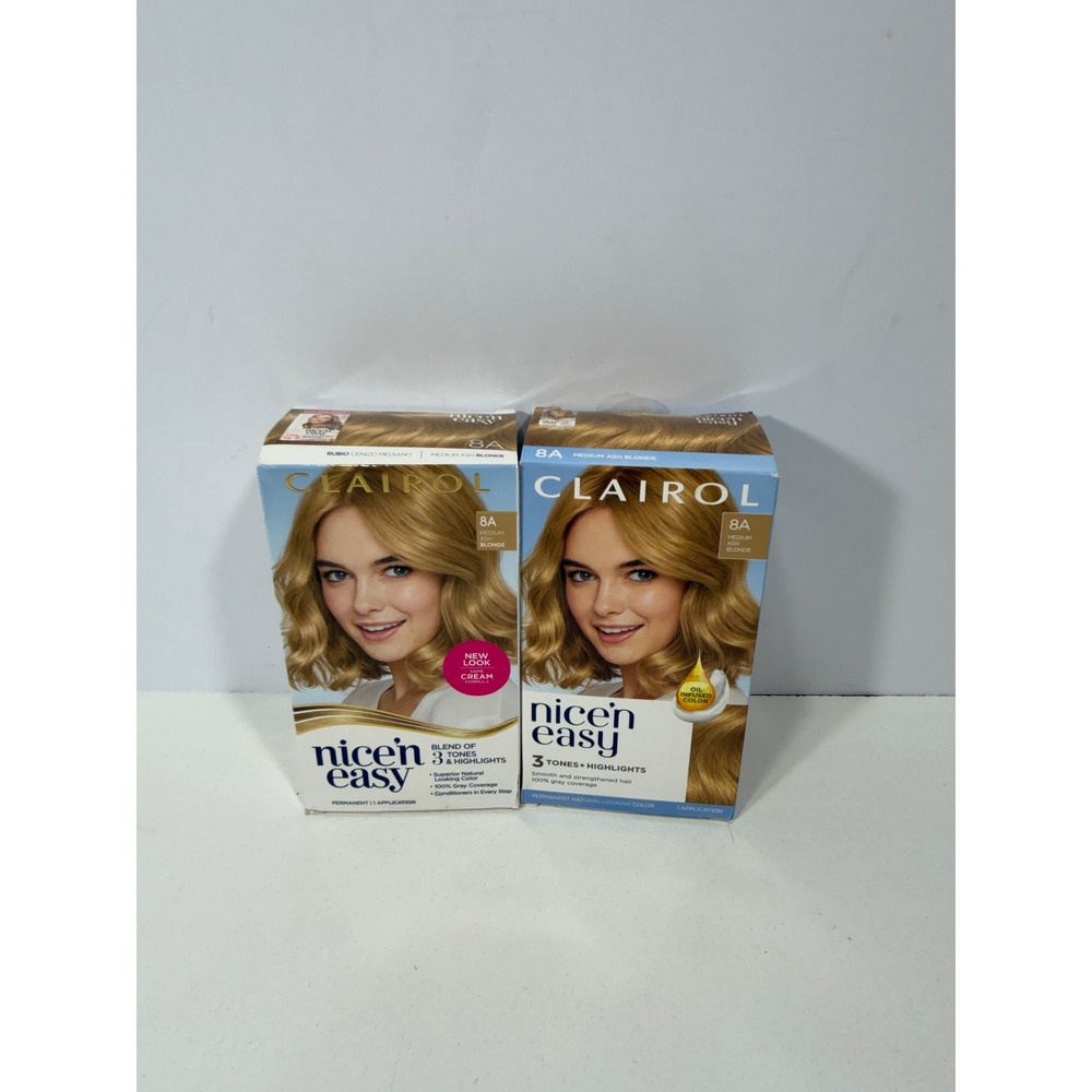 Clairol Nicen Easy 8A‎ Medium Ash Blonde Permanent Hair Color Pack of 2